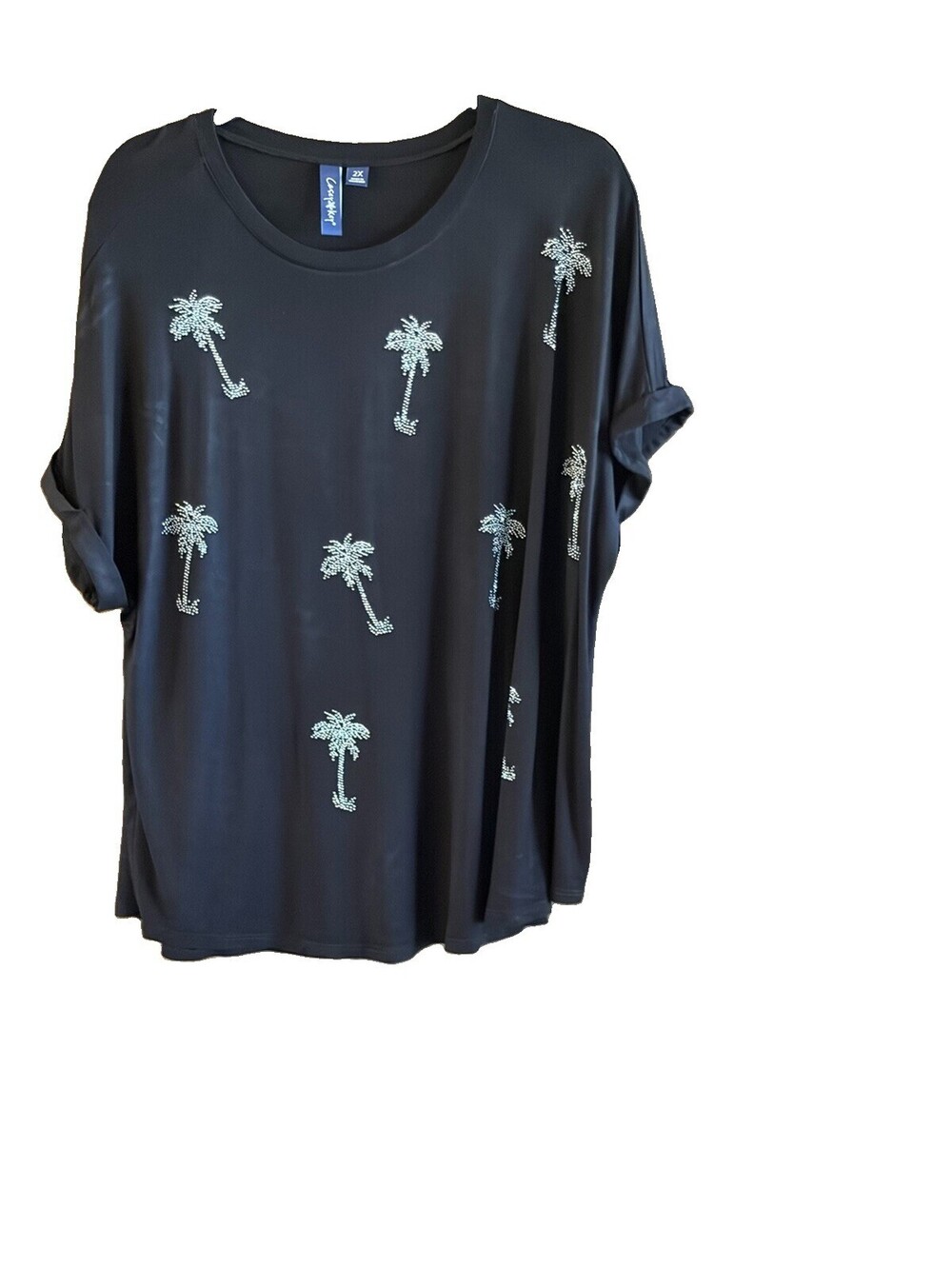 Casey key 2X Black With Studded Palm Trees Short sleeve Rayon/Spandex